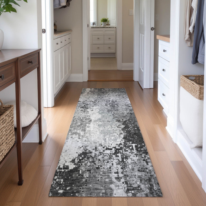 Premium Machine Washable Mayfield AMF2242 Abstract Rug, Gray, 2'3" x 7'6" Runner