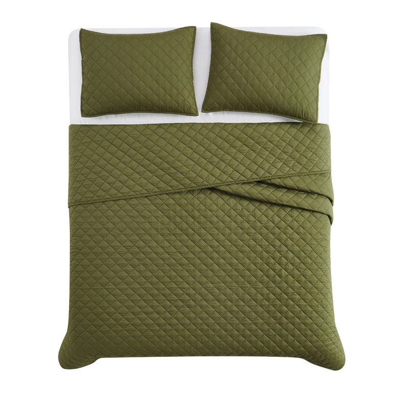 Ensemble de courtepointe 3 pièces Cannon, Vert olive, Courtepointe grand + 2 couvre-oreillers standard
