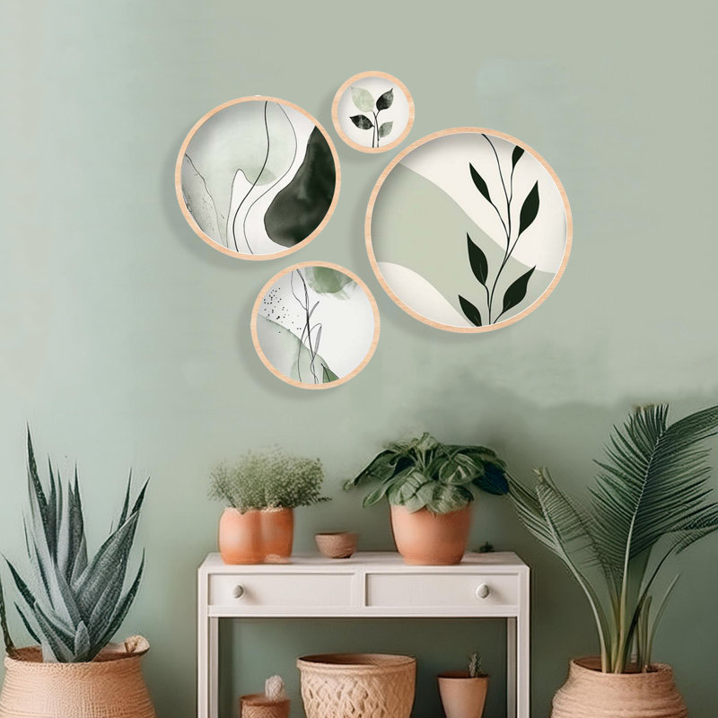 4 Pieces Solid Wood Round Framed Painting