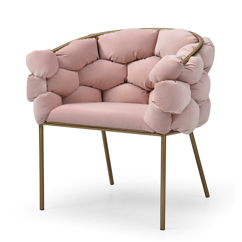 Lawncrest 18'' H Upholstered Metal Armchair, Brushed Brass, Pink