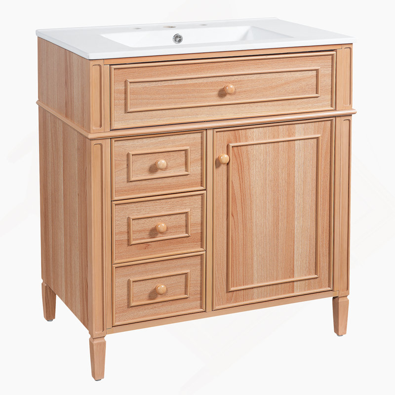 Meuble-lavabo de salle de bain avec lavabo, meuble-lavabo en bois avec tiroir rabattable, 2 tiroirs à fermeture en douceur, 1 porte à fermeture en douceur