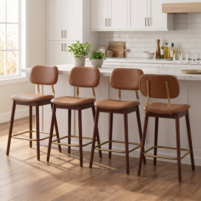 Ensemble de 4 tabourets de bar en bois, chaises de bar modernes en vinyle, chaises de cuisine de style ferme, chaises de salle à manger pour bar ou cuisine.
