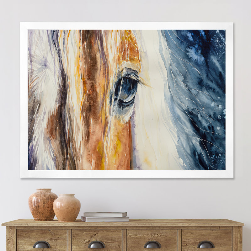 Gros plan sur un magnifique œil de cheval I - peinture sur toile, H 30 po x l 40 po x 1,5 po, Toile blanche encadrée