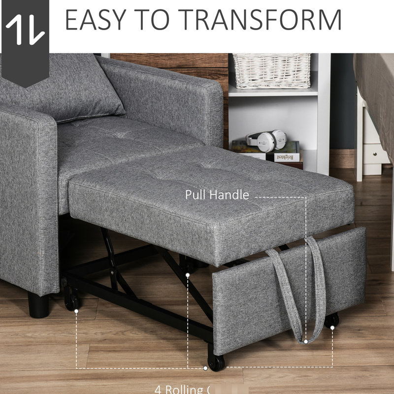 Adjustable Chair - Convertible With Eucalyptus Wood Frame, Grey Bed Sleeper Back,