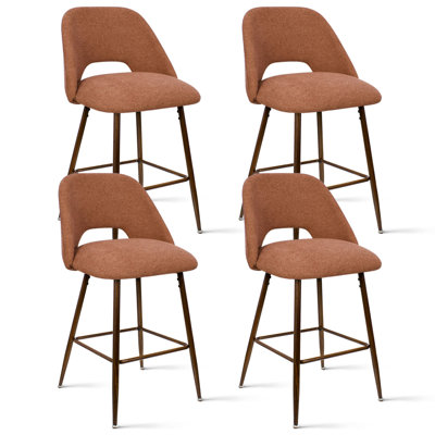 26" Upholstered Counter Height Bar Stools Set Of 4 With Metal Legs