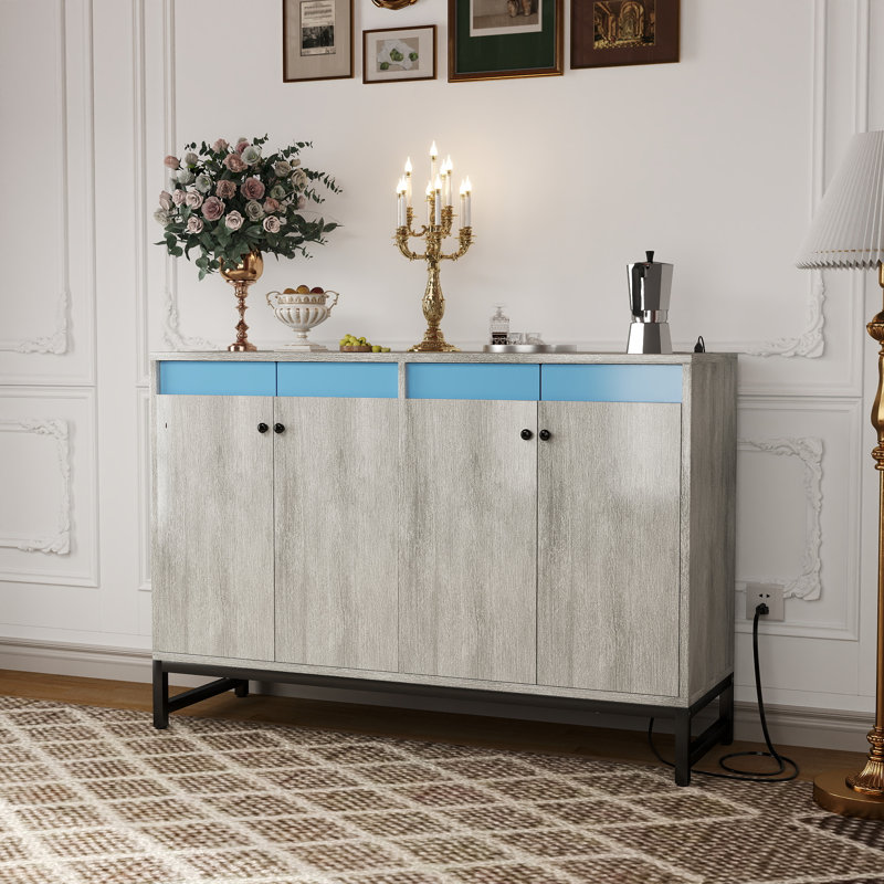 Armoire de rangement avec lumière DEL et prise de courant, Chêne blanc