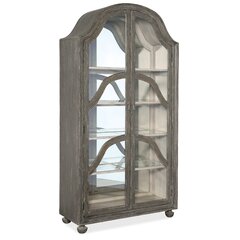 Jona French Country Grey Pine Clear Glass Door Dining Hutch China Cabinet