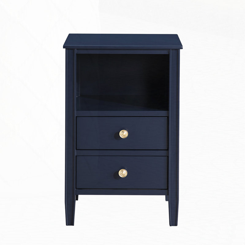 Table de chevet à 2 tiroirs avec rangement, Bleu très foncé