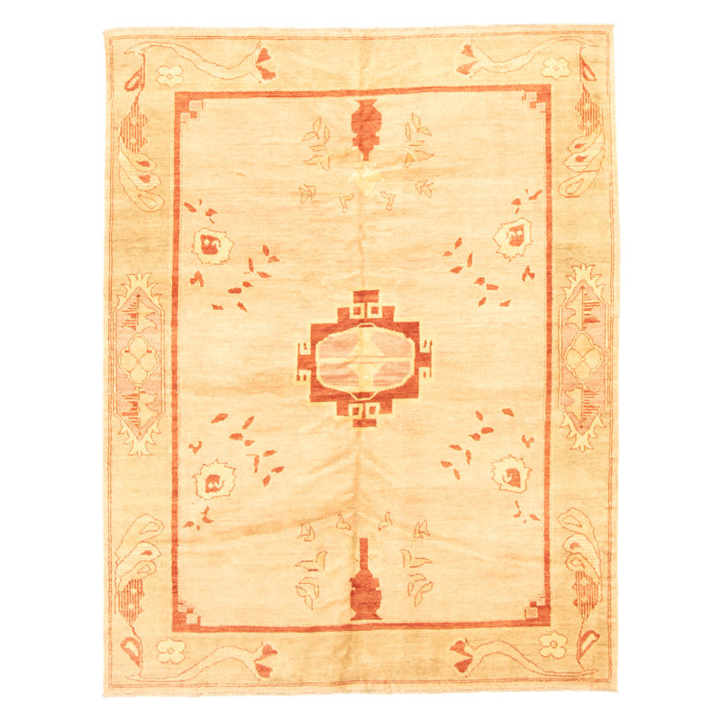 Tapis orange / ivoire en laine noué à la main