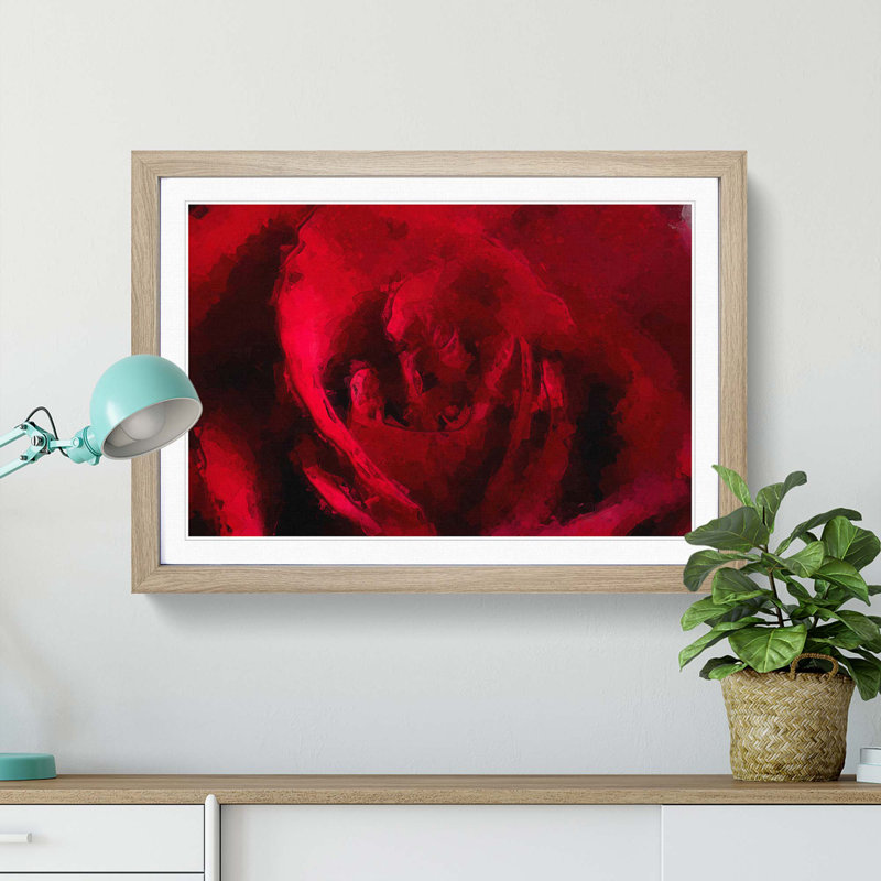 The Beauty of a Red Rose in Abstract - Picture Frame Painting Print, Oak Framed, 36cm H x 48cm W x 2cm D