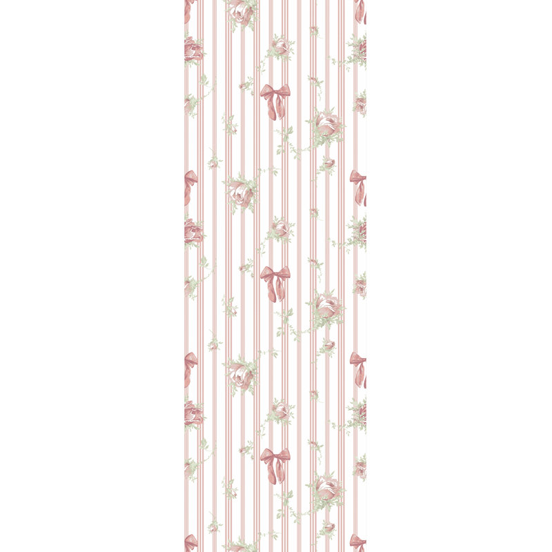 Rideau de douche en polyester + crochets en métal - nœud / rose, Rayé rose / blanc