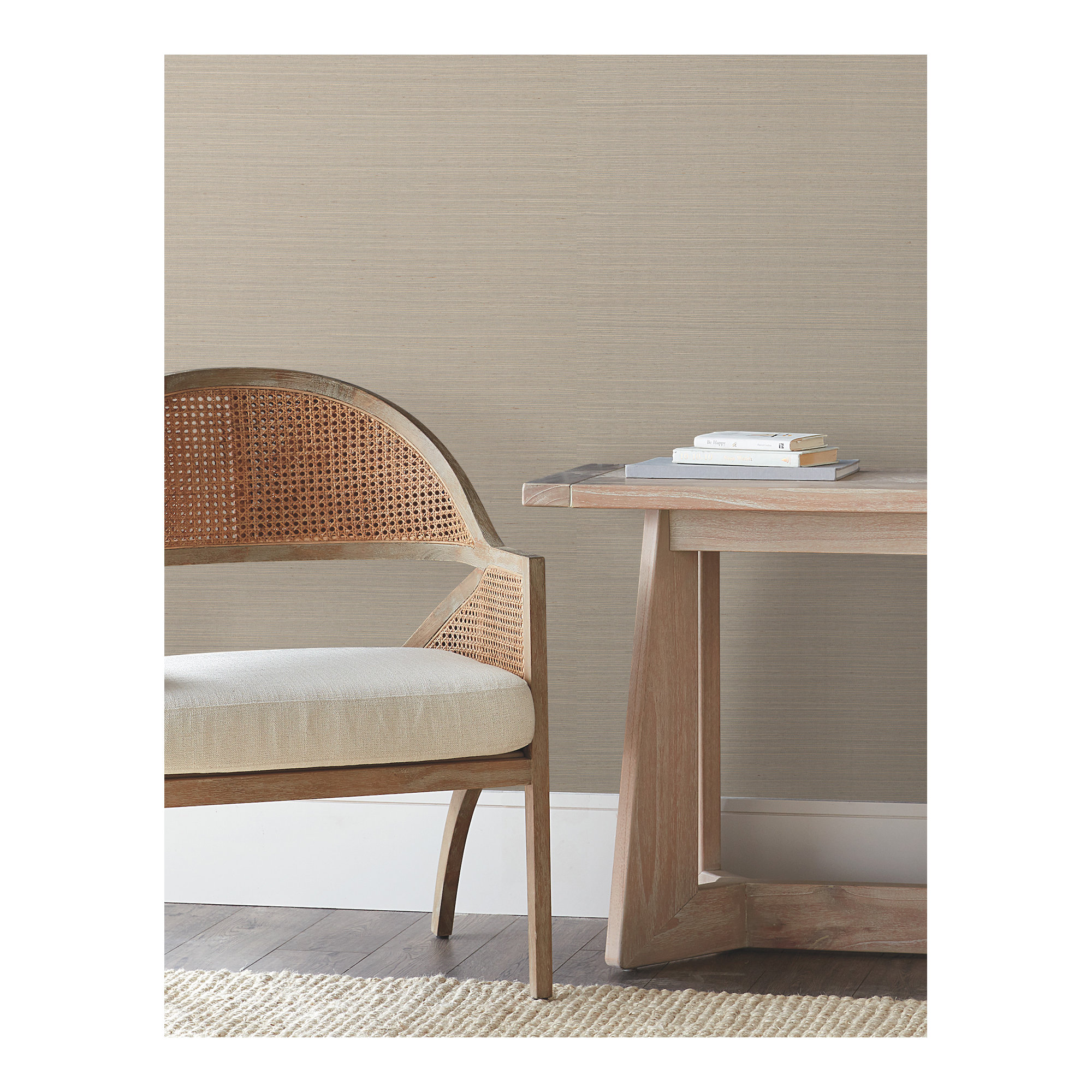 Natural Sisal Peel and Stick Grasscloth Wallpaper, Warm Gray