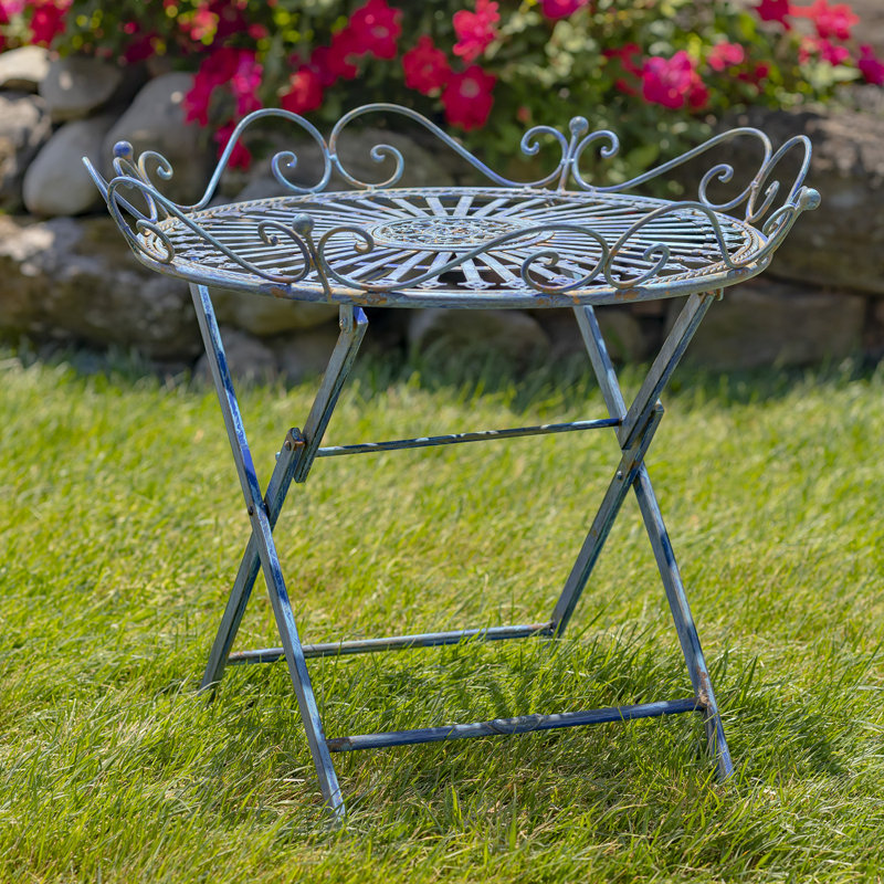 Stephania Outdoor Metal Folding Table, Antique Blue