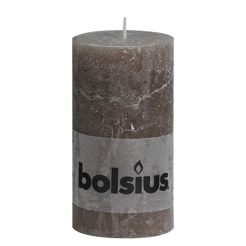 Bolsius Rustic Pillar Candle, 13cm H x 6.8cm diameter, Brown grey
