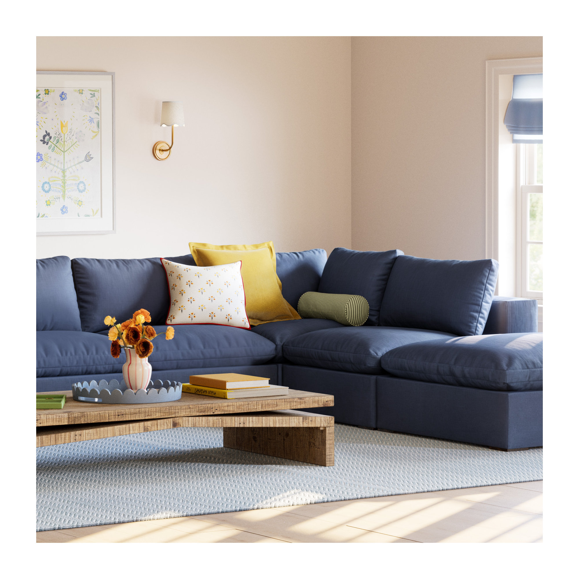 Calana Luxe Modular Sectional, 6 Piece, Navy Revolution Performance Fabrics