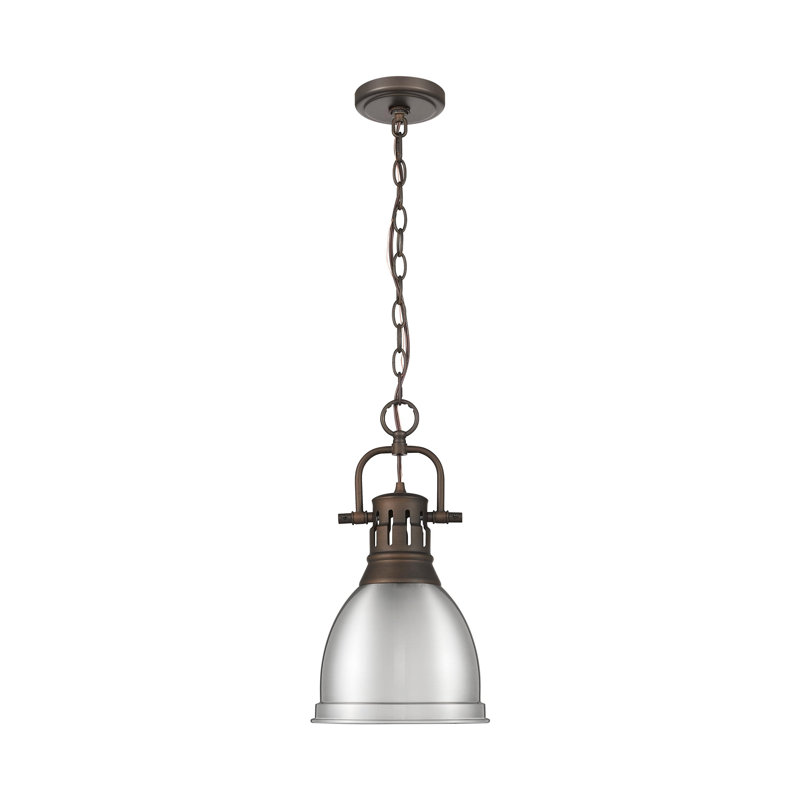 Luminaire suspendu 1 lumière avec chaîne Cajoux, Étain, Bronze huilé, H 8,875 po x l 8,875 po