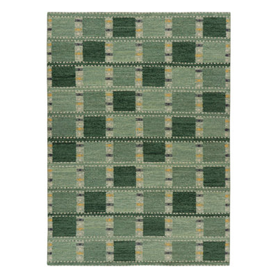 Rug & Kilim’S Scandinavian Rug In Green Tones, With Geometric Patterns