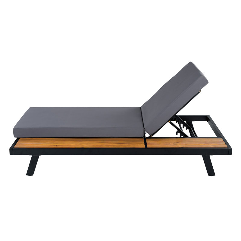 Chaise longue d'extérieur en fer 76,8 po x 37,5 po x 34,0 po noir - bois d'acacia de qualité supérieure