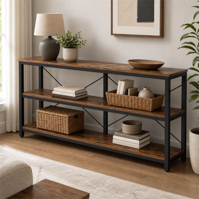 Console à 3 niveaux avec structure en métal robuste, canapé moderne derrière le canapé, table décorative décorative pour l'entrée, le couloir et le salon