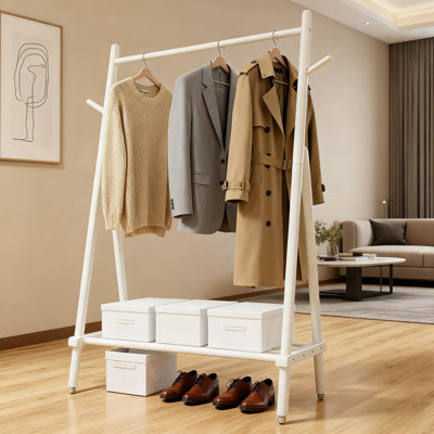 Organisateur de garde-robe portable sur roulettes pour suspendre les vêtements, support à vêtements roulant avec tablettes, support à vêtements en bois massif, capacité de charge de 350 lb