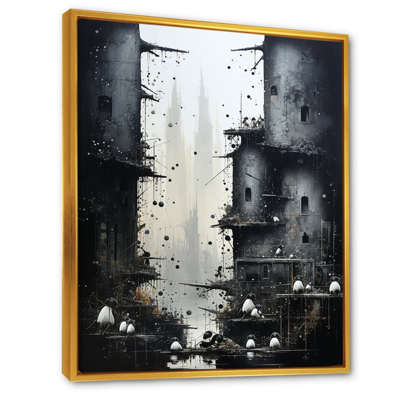 Art urbain sur toile, impression de paysage urbain gothique urbain, H 32 po x l 24 po x P 1 po, Cadre flottant doré
