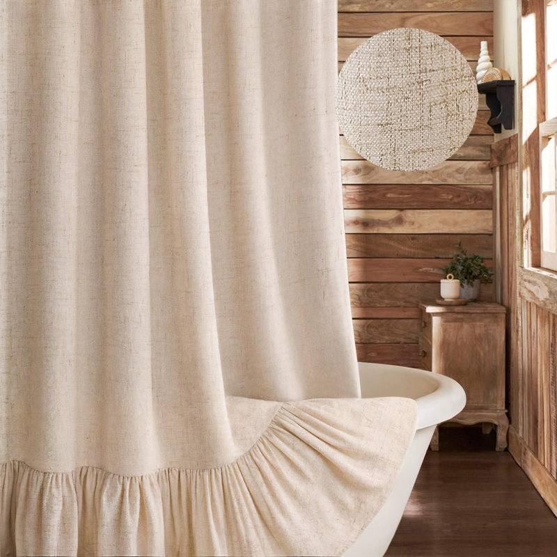 Rideau de douche Farmhouse avec ourlet à volants en lin beige