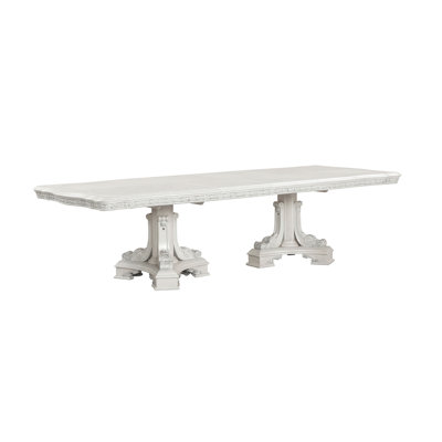 114" W Traditional Dining Table, Ivory
