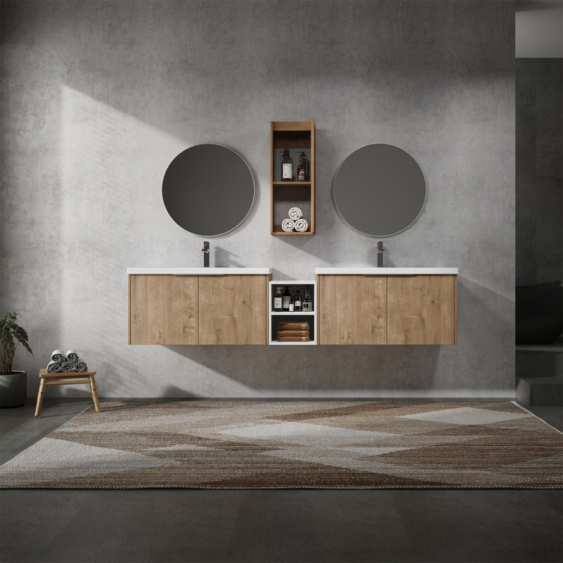 Meuble-lavabo mural avec lavabo et armoire latérale, 83"