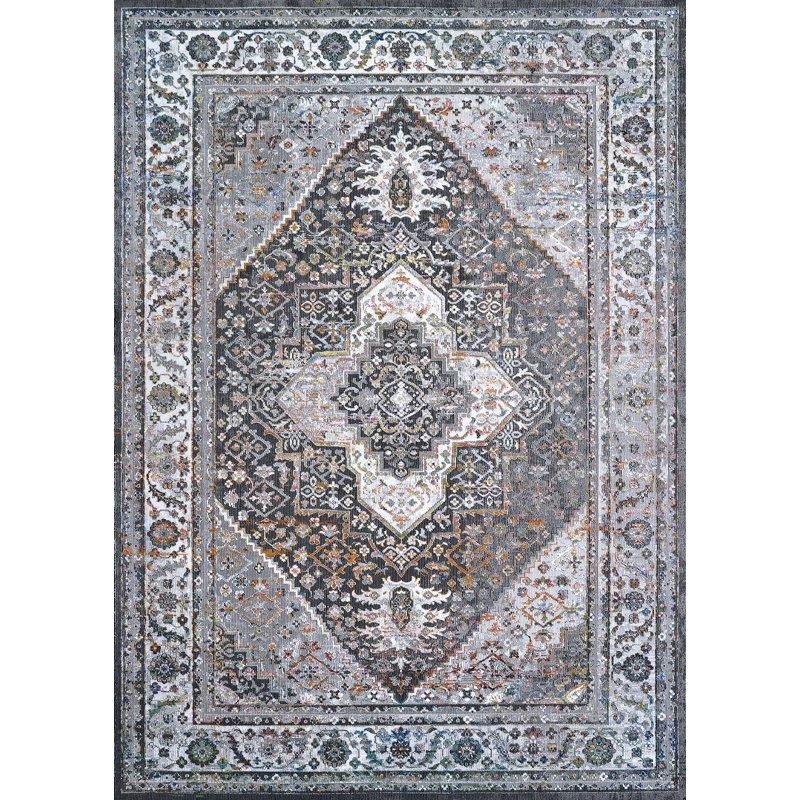 Tapis gris foncé / ivoire Douglus, Rectangle 5 pi 3 po x 7 pi 6 po