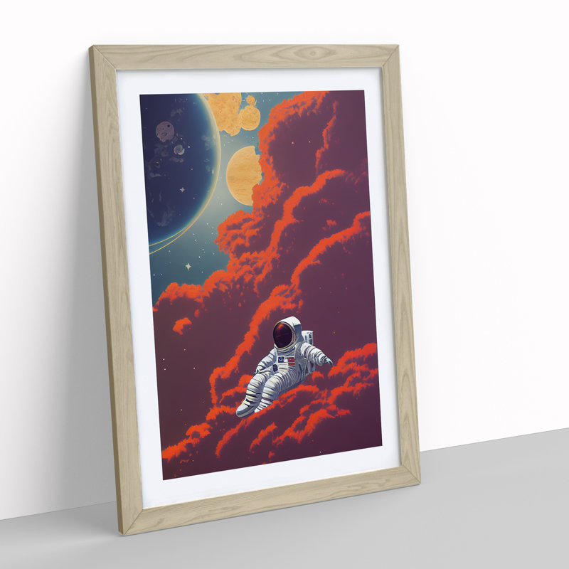 Resting Astronaut - Framed Print, 64cm H x 46cm W x 2cm D, Oak