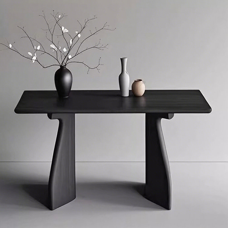 Table de véranda en bois massif de style français, H 29,5 po x l 62,9 po x P 15,7 po, Noir