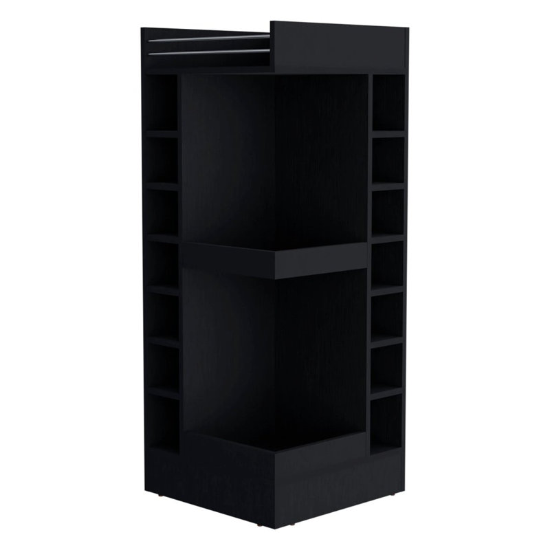 Black Corner Bar Cabinet With Wine Rack And Open Shelf, Black
