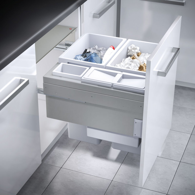 Plastic Open Pull Out/Under Counter Rubbish Bin - 91L, Light Grey