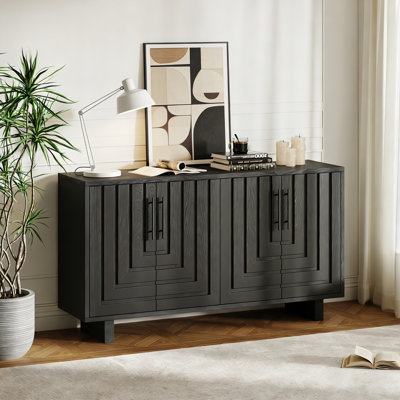 Modern Sideboard, 59''×15.75''×32.5'' Storage Cabinet With 4 Doors, MDF And Ash Veneer, With Metal Handles,Suitable For Dining/Living Room Storage