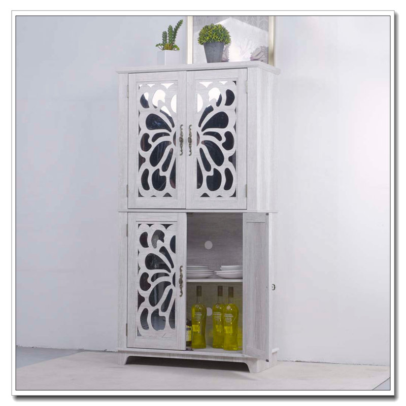 Armoire de rangement décorative avec portes en miroir et tablettes réglables