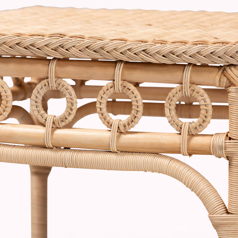 Elodie Natural Rattan End Table with Shelf Square Boho Accent Table with Decorative Loop Detail