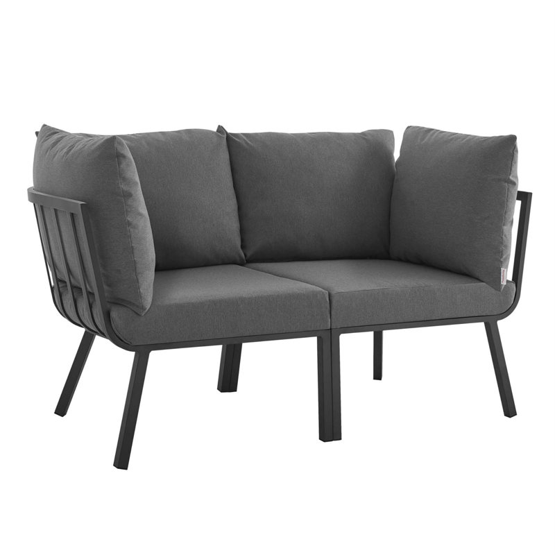 Ensemble de canapé modulaire d'extérieur en aluminium 2 pièces Riverside par Modway, Gris anthracite