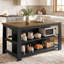 Îlot de cuisine de 140 cm avec étagères de rangement ouvertes, table de bar haute noire et brune avec sièges pour cuisine et salle à manger