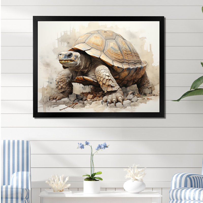 Minimalisme tortue I sur toile, H 16 po x l 32 po x P 1 po, Cadre flottant noir