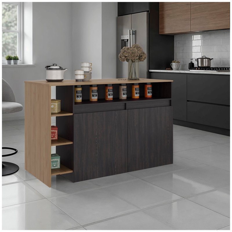 Abril Kitchen Island with Storage Cabinet, Shelves and Appliance Space