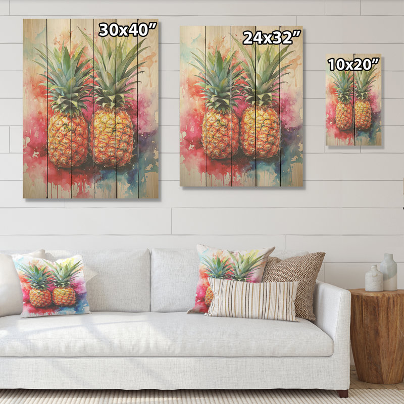 Ananas doré fusion - art en bois d'ananas sur bois de pin naturel, H 40 po x l 30 po
