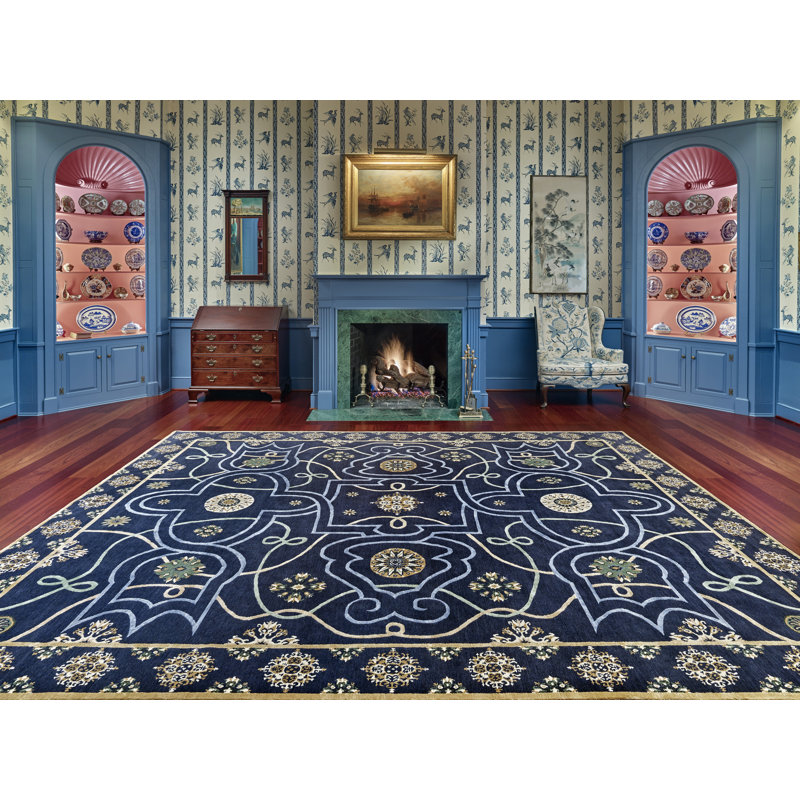 Shima Oriental Area Rug in Navy/Tan/Bronze/Green, Runner 3' x 10'