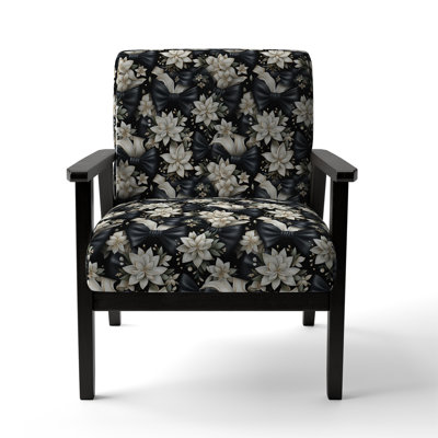 Cobalt Blue Scrollwork Swirls Victorian Pattern II - Upholstered Floral Accent Chair by Bungalow Rose