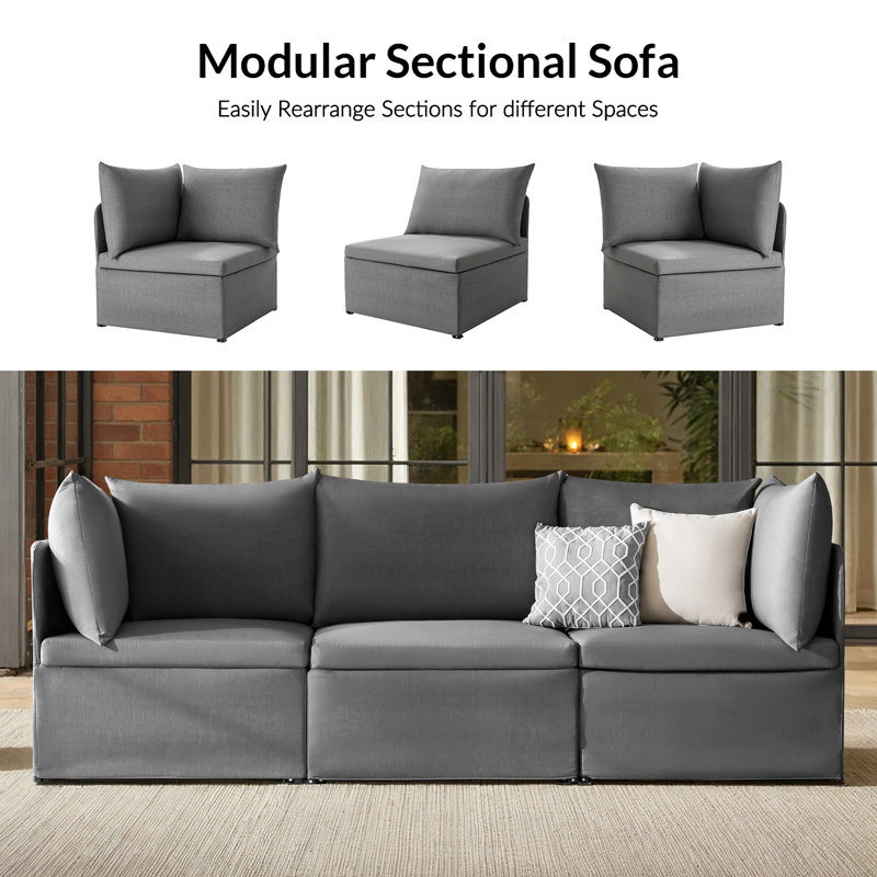 Irene Outdoor Modular Sofa Set Foldable & Portable Patio Sofa With Removable Cushions, Gray