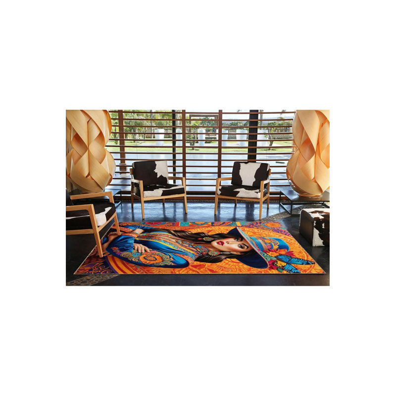 Tapis décoratif tissé à la machine lavable à la machine, Sous-tapis rectangulaire de 3 pi 3 po x 4 pi 11 po