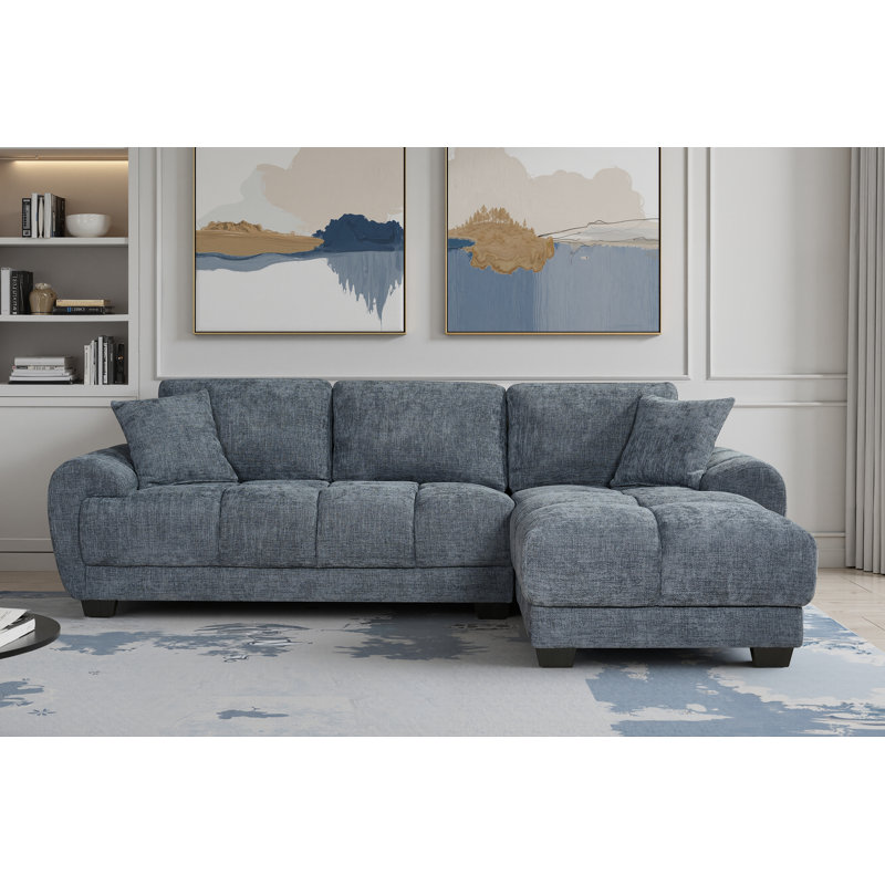 4 Seater Corner Sofa , Right Hand Facing, Blue Chenille