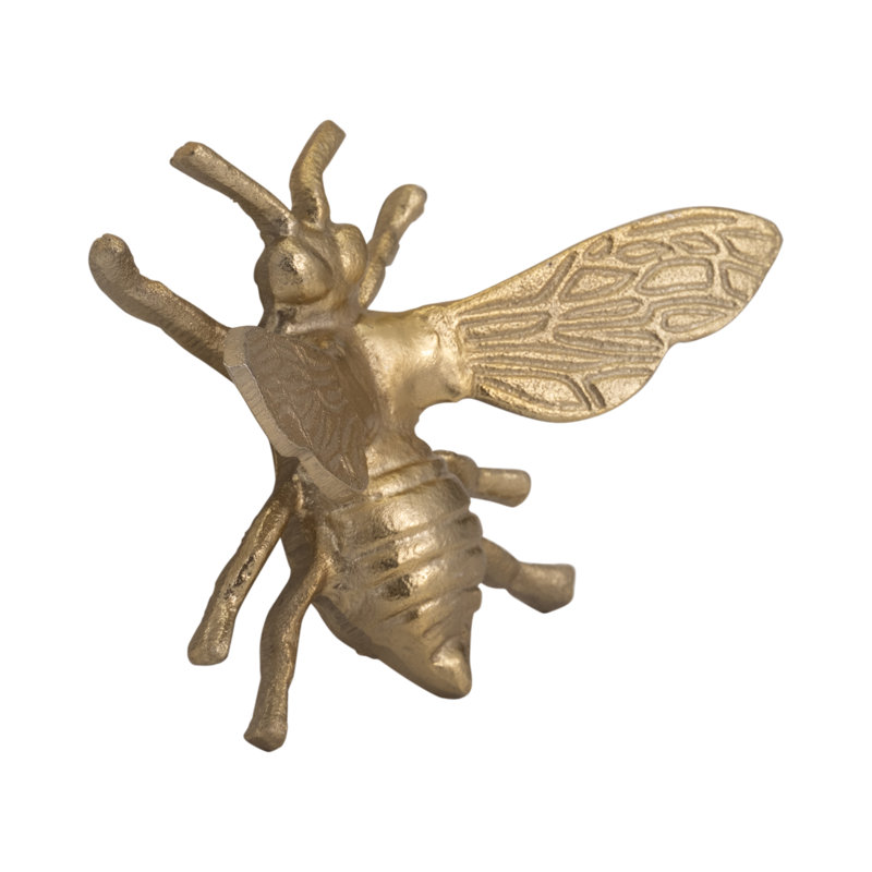 Bee Figurine Metal Aluminum Glam Style Metallic Finish for Home Office Bedroom Living Room Decor - 3" Gold