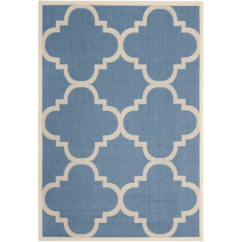 Portishead Looped Blue/Beige Area Indoor/Outdoor Rug, Rectangle 160 x 231 cm