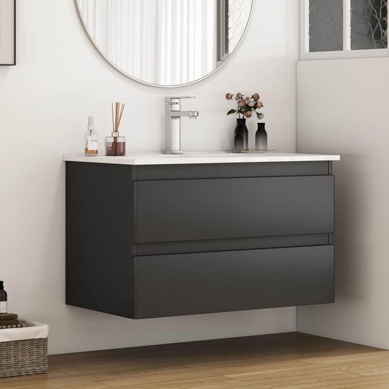 32-Inch Wall-Mounted Bathroom Vanity, Charcoal