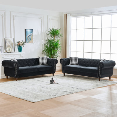 Vallant 3-And-3 Seater Chesterfield Sofa Set With Velvet Upholstery And Hardwood Frame